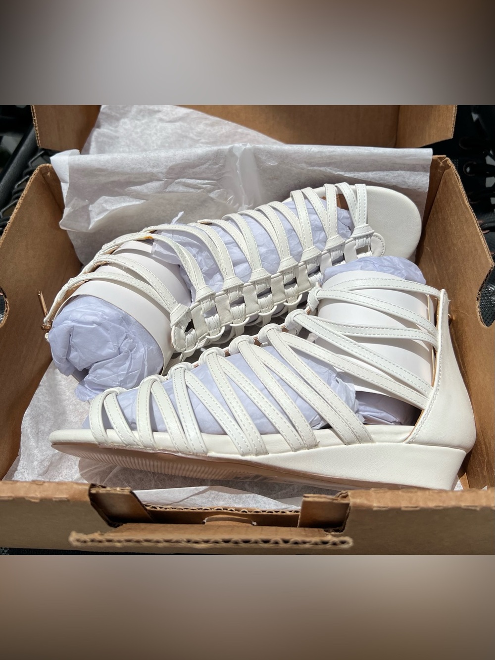 ComfortView White Strappy Gladiator Wedge Sandals - Women's